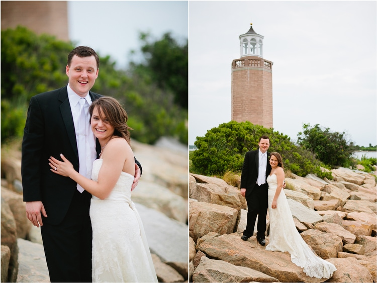 bride and groom by lighthouse on branford house property