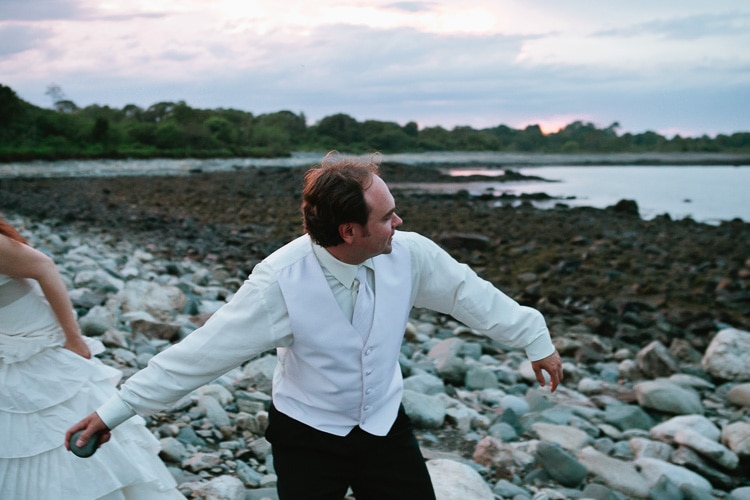 bride and groom at dusk at the Seacost Science Center