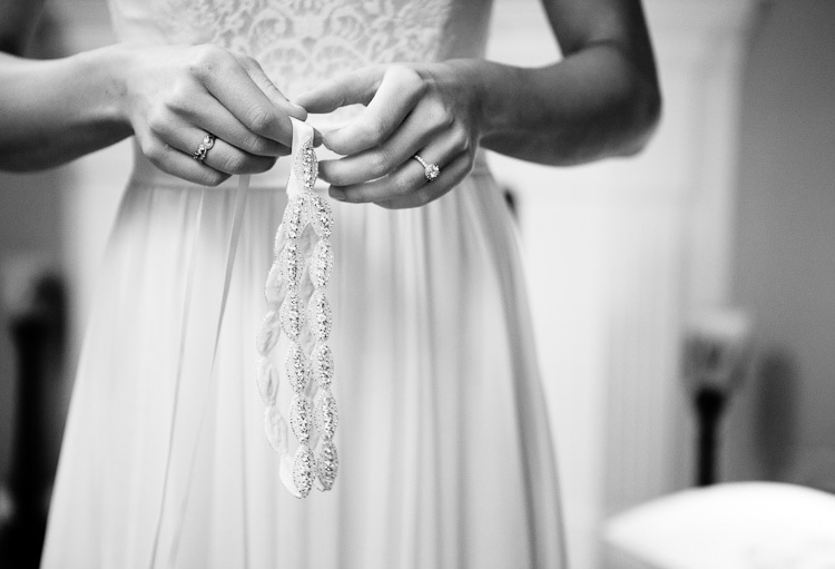 detail of bride getting ready for her backyard wedding in Walpole