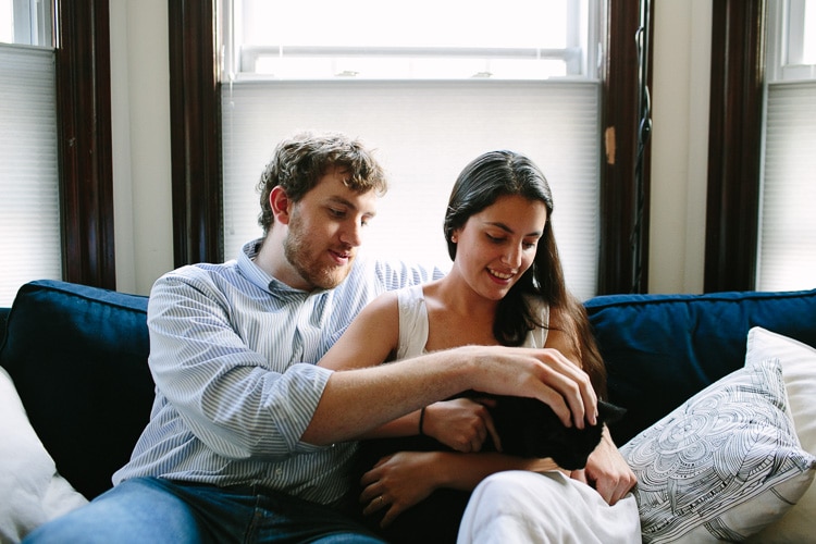 engagement portrait at home with cat