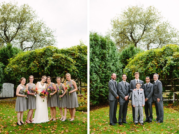 wedding party in grey. backyard Berkshires wedding