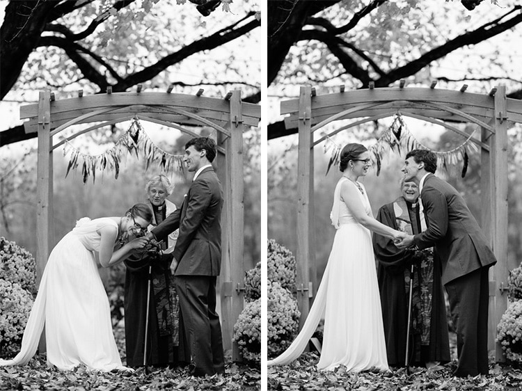 bride and groom share an unscripted moment during their backyard Berkshires wedding ceremony