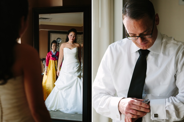 bride and groom get ready for their wedding at the hotel commonwealth