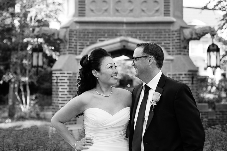 bride and groom in the gardens of alden castle