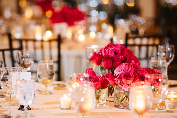 flowers and candles in the reception room at Alden Castle