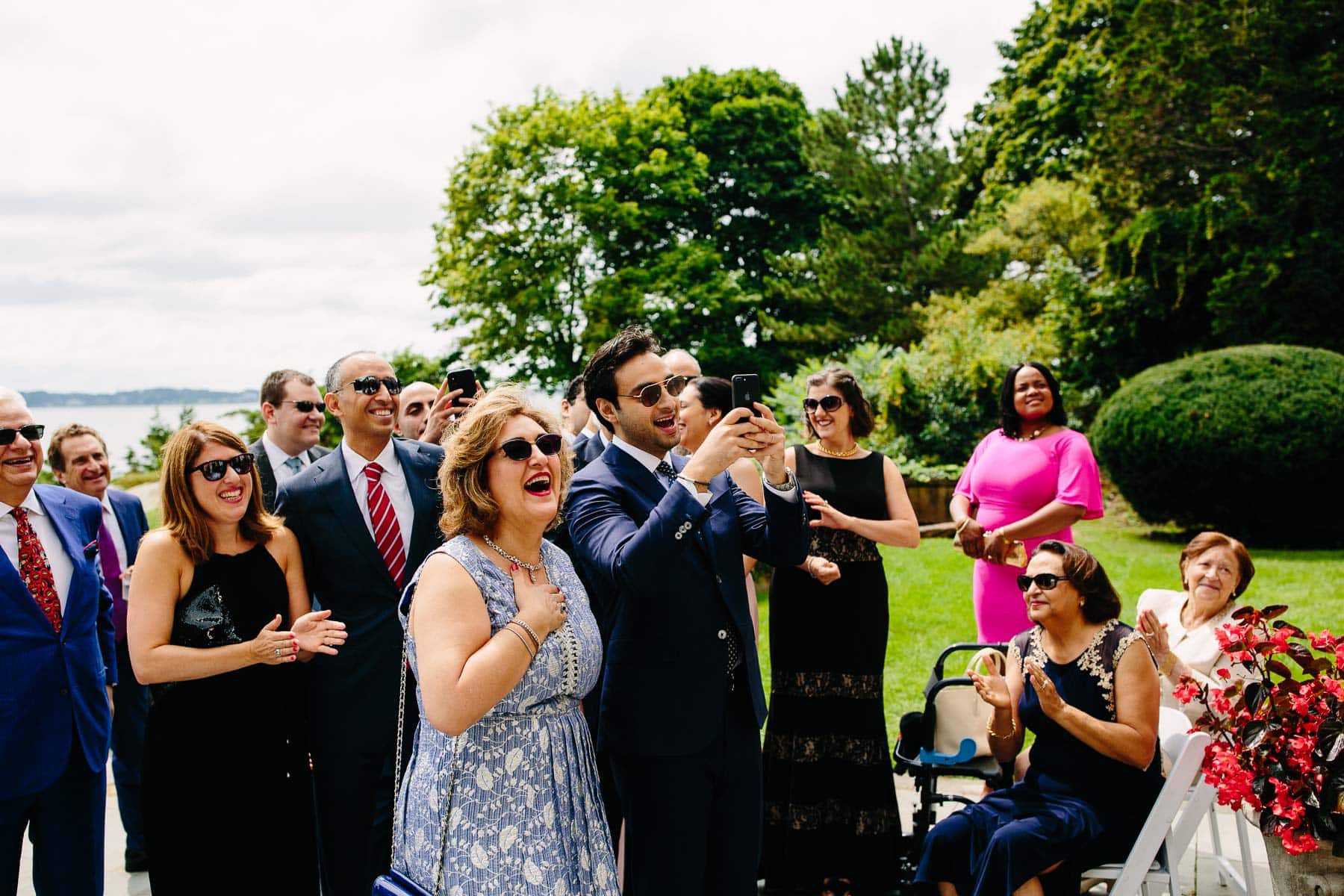 family sees bride on the steps of Misselwood | Kelly Benvenuto Photography | Boston wedding photographer