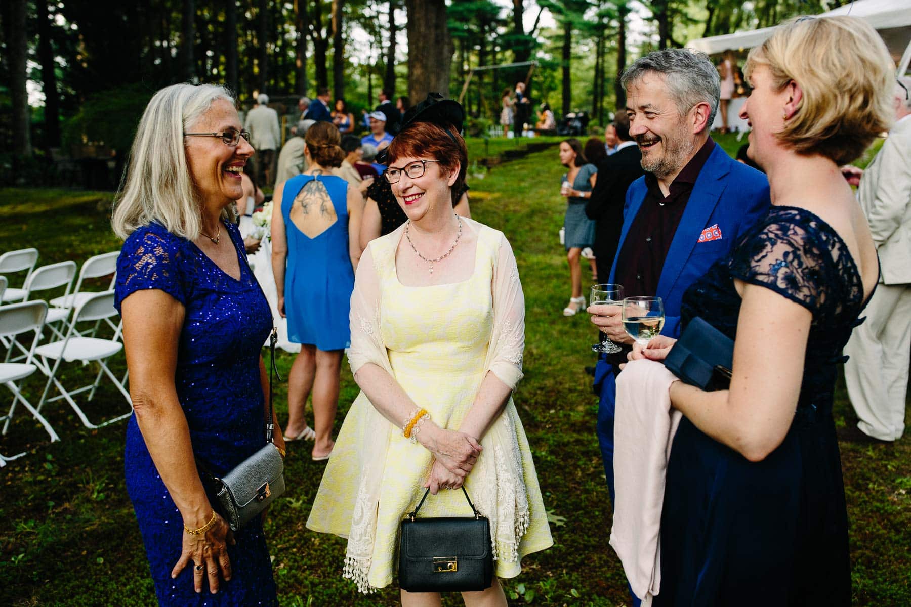 post wedding ceremony greetings at a backyard wedding in Northampton MA | Kelly Benvenuto Wedding Photography