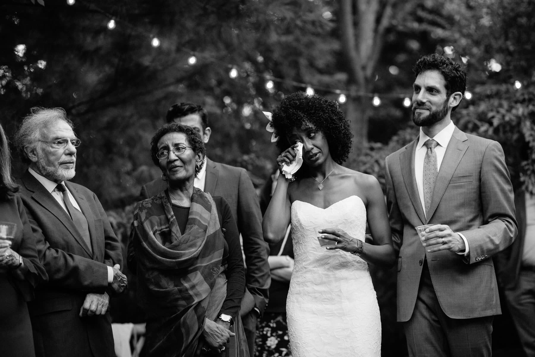 emotional wedding toasts in the backyard, Cambridge MA | Kelly Benvenuto Photography