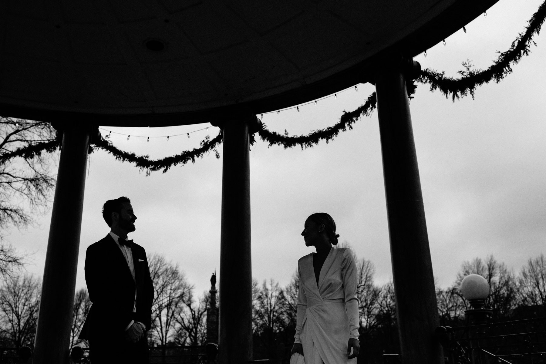 rainy wedding portraits in Boston Common