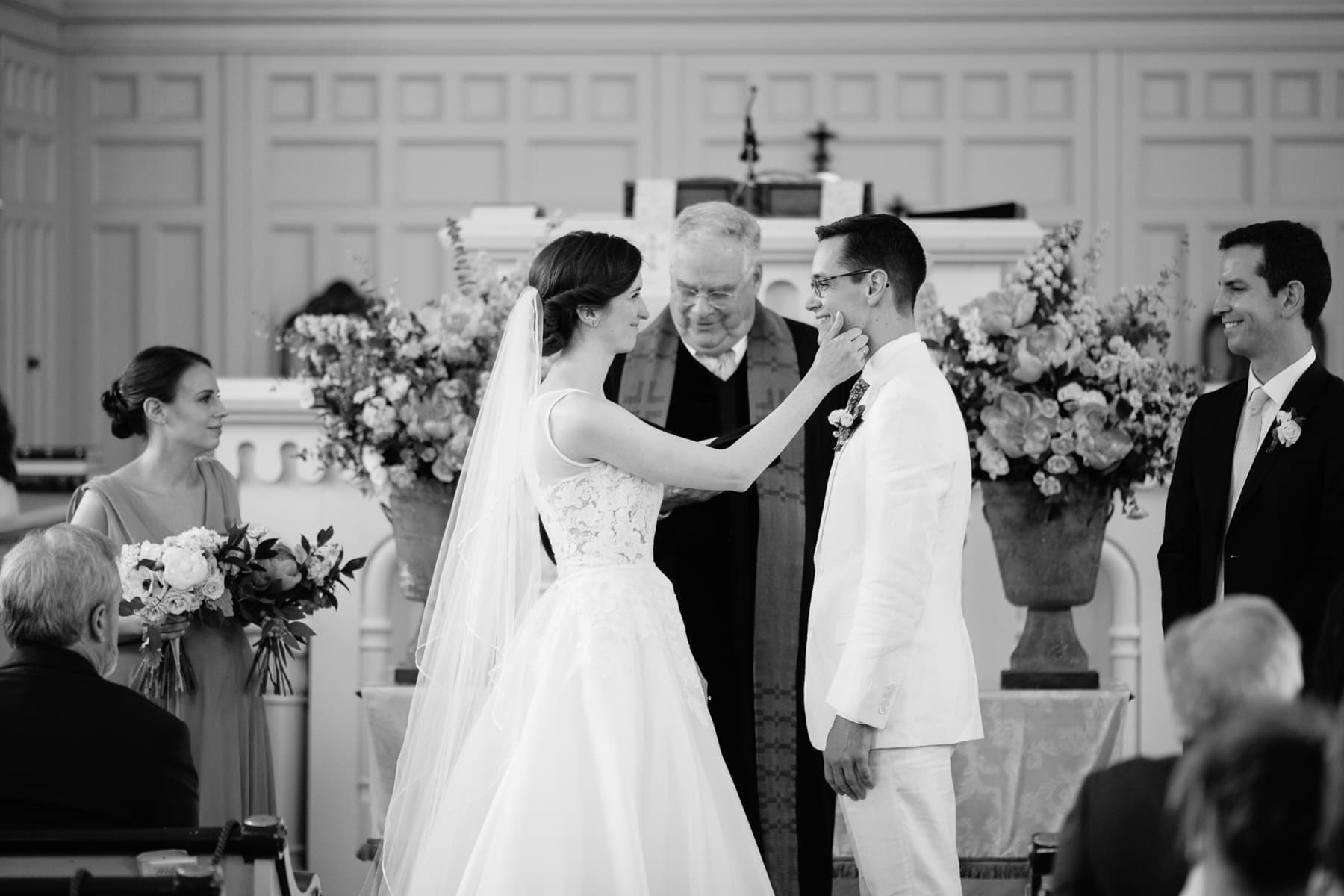 tender exchange between bride and groom, church wedding ceremony, Kent, Connecticut
