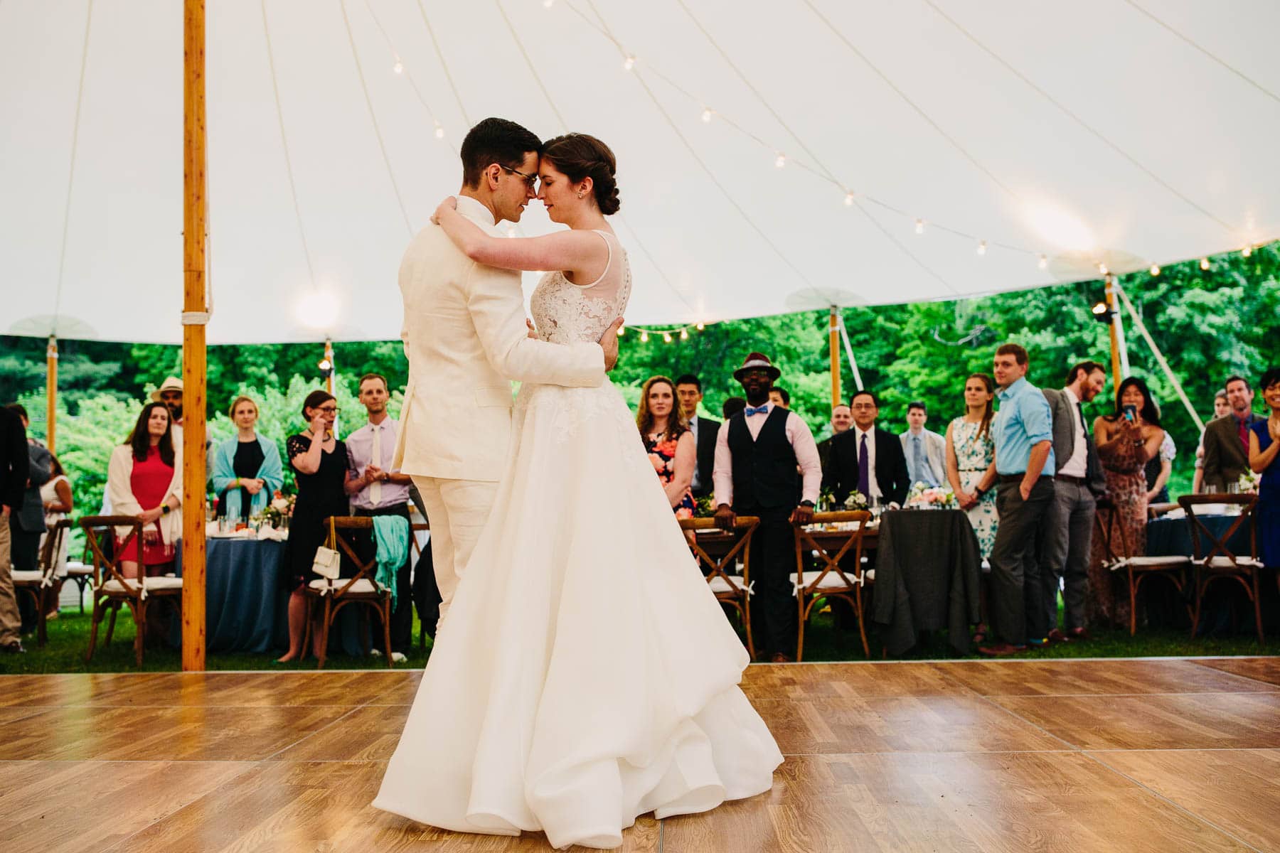 the couple's first dance at their elegant backyard wedding, Kent, Connecticut