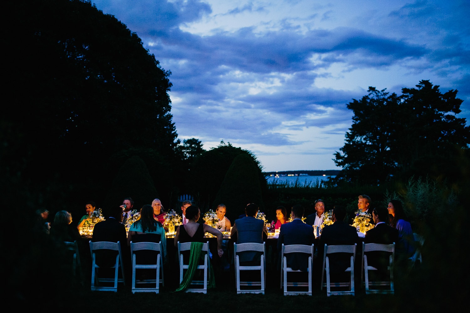 candlelit intimate wedding reception in MA backyard