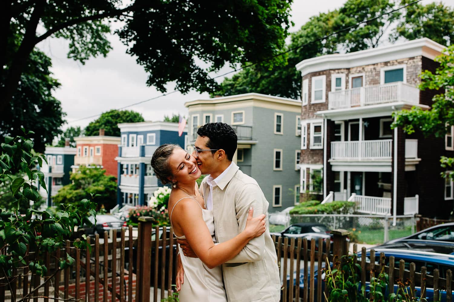 portrait in the front yard of a tiny Boston wedding
